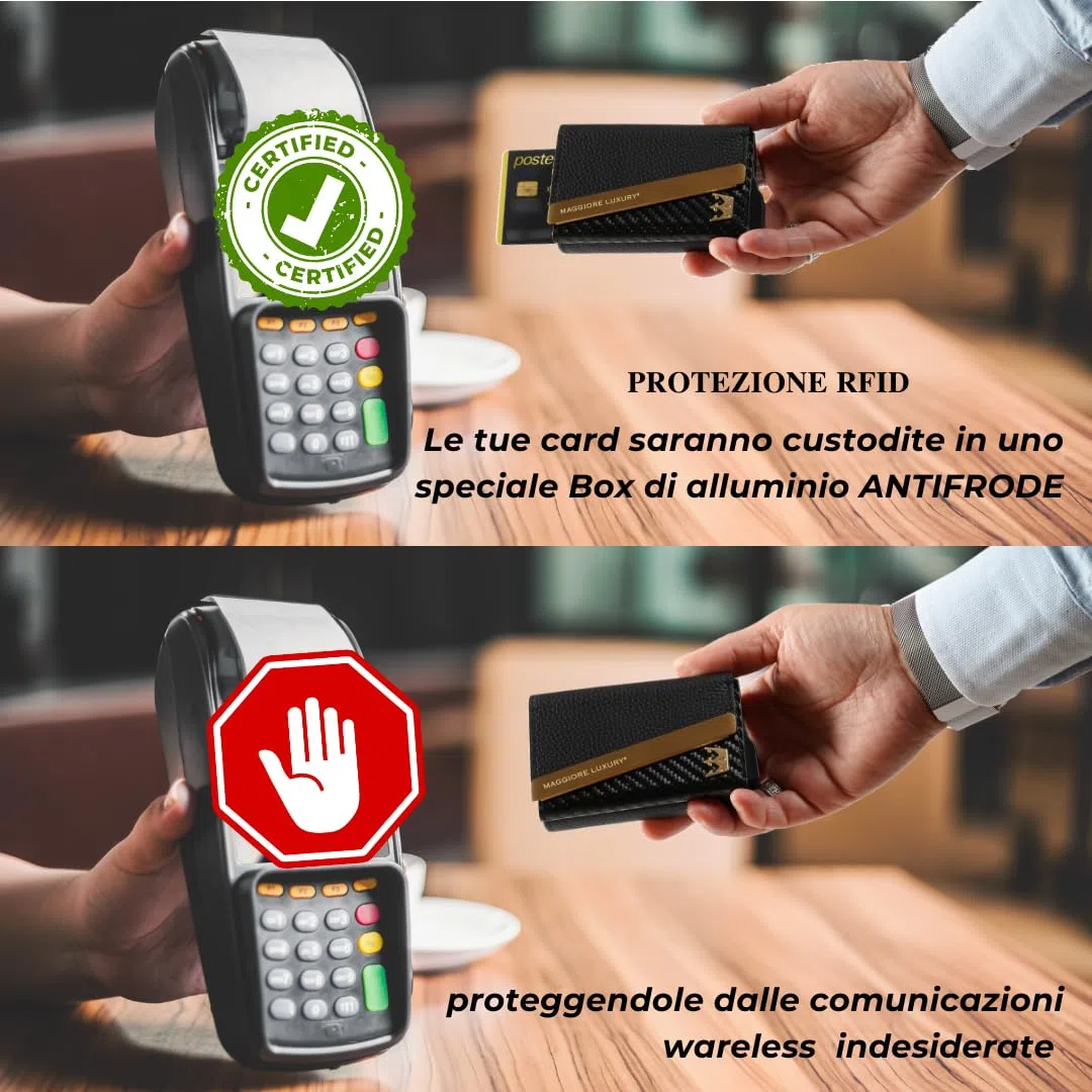 Portafogli Unisex Portacarte Doppio Fino a 12 Card Vera Pelle Per Uomo e Donna Protezione Rfid Anticlonazione Qualità Italiana Portamonete Omaggio Double Gold Wallet Milano