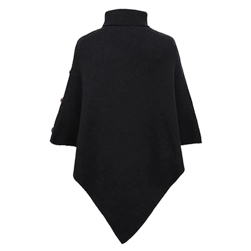JFAN Maglia Donna Invernale Poncho a Collo Alto Quattro Bottoni Elegante