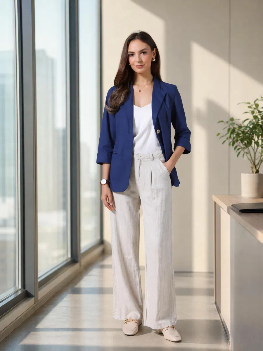 Allegra K Blazer Casual da Donna Estivo Giacca Leggera in Cotone e Lino con Maniche a 3/4