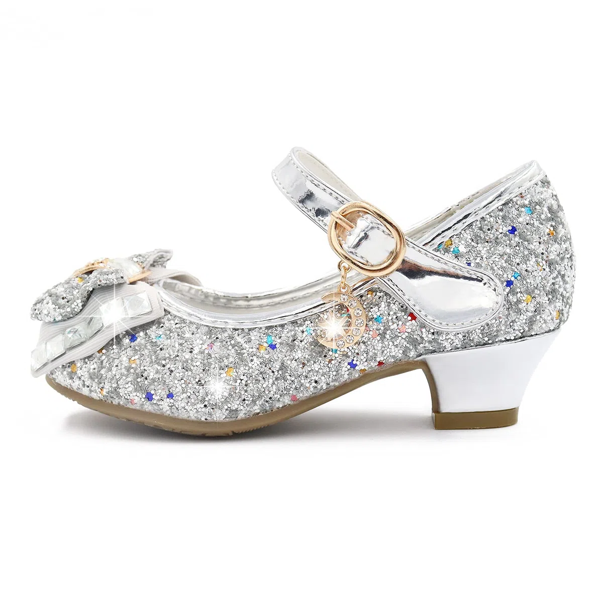 Principessa Scarpe Bambina con Tacco Glitterato, Paillette Elegante per Cerimonia e Festa Cosplay