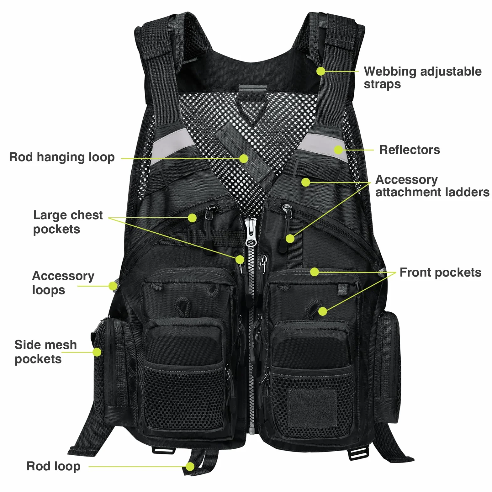 Gonex Gilet da Pesca a Mosca per Uomo e Donna, Comodo Gilet da Pesca Regolabile con Strisce Riflettenti Multitasche per Pesca a Mosca, Pesca Alla Trota Nel Laghetto