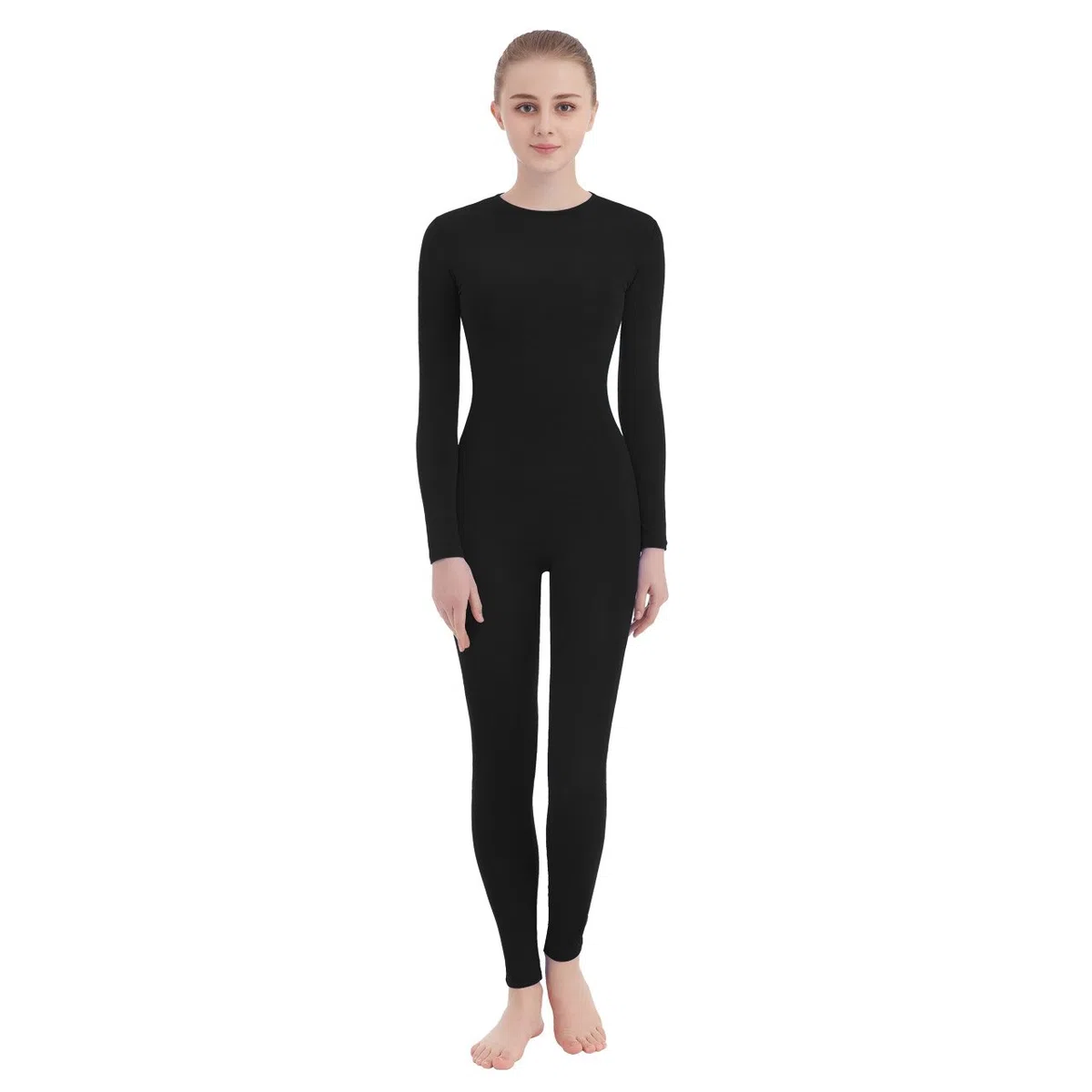 SUPRNOWA Crew Neck Full Body Unitard Elastane Spandex Long Sleeve Round Neck One Piece Bodysuit Unisex