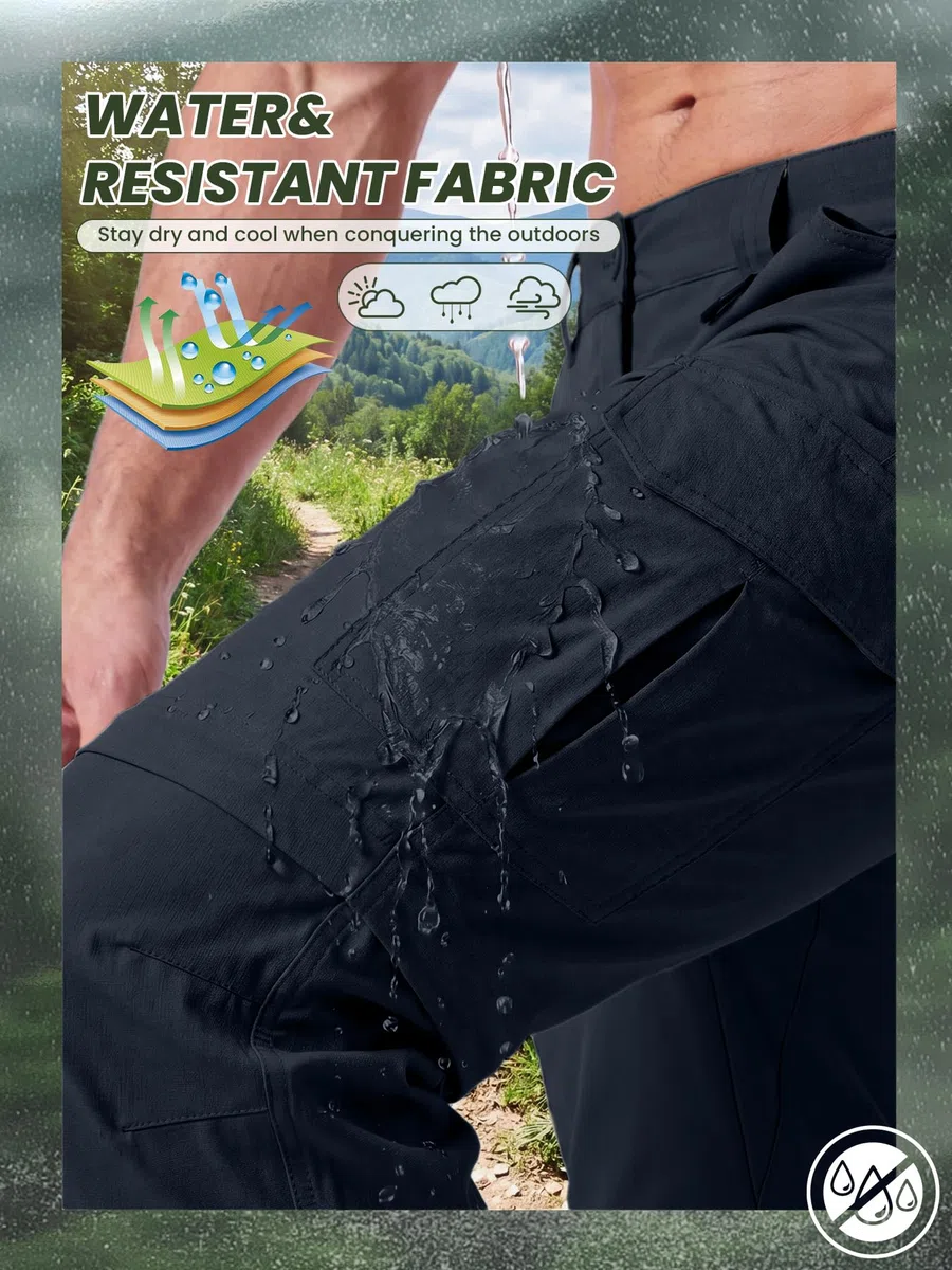 Pantaloni da trekking convertibili da uomo, impermeabili, ad asciugatura rapida, con cerniera, leggeri, tattici, multitasche, per attività all'aperto, pesca, safari