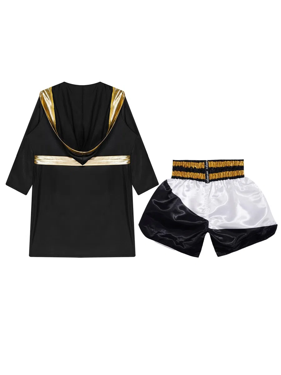 YiZYiF Costume da Pugile da Bambini e Ragazzi Boxe Outfit Manica Lunga Robe +Pantaloncini Kick Boxing per Arti Marziali