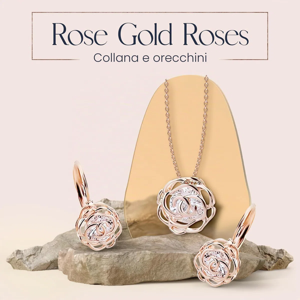 Crystalline Azuria Donna 18ct Placcato Oro Bianco Fiori Rose Cristalli Parure Collana con Ciondolo 45 cm Orecchini Monachella