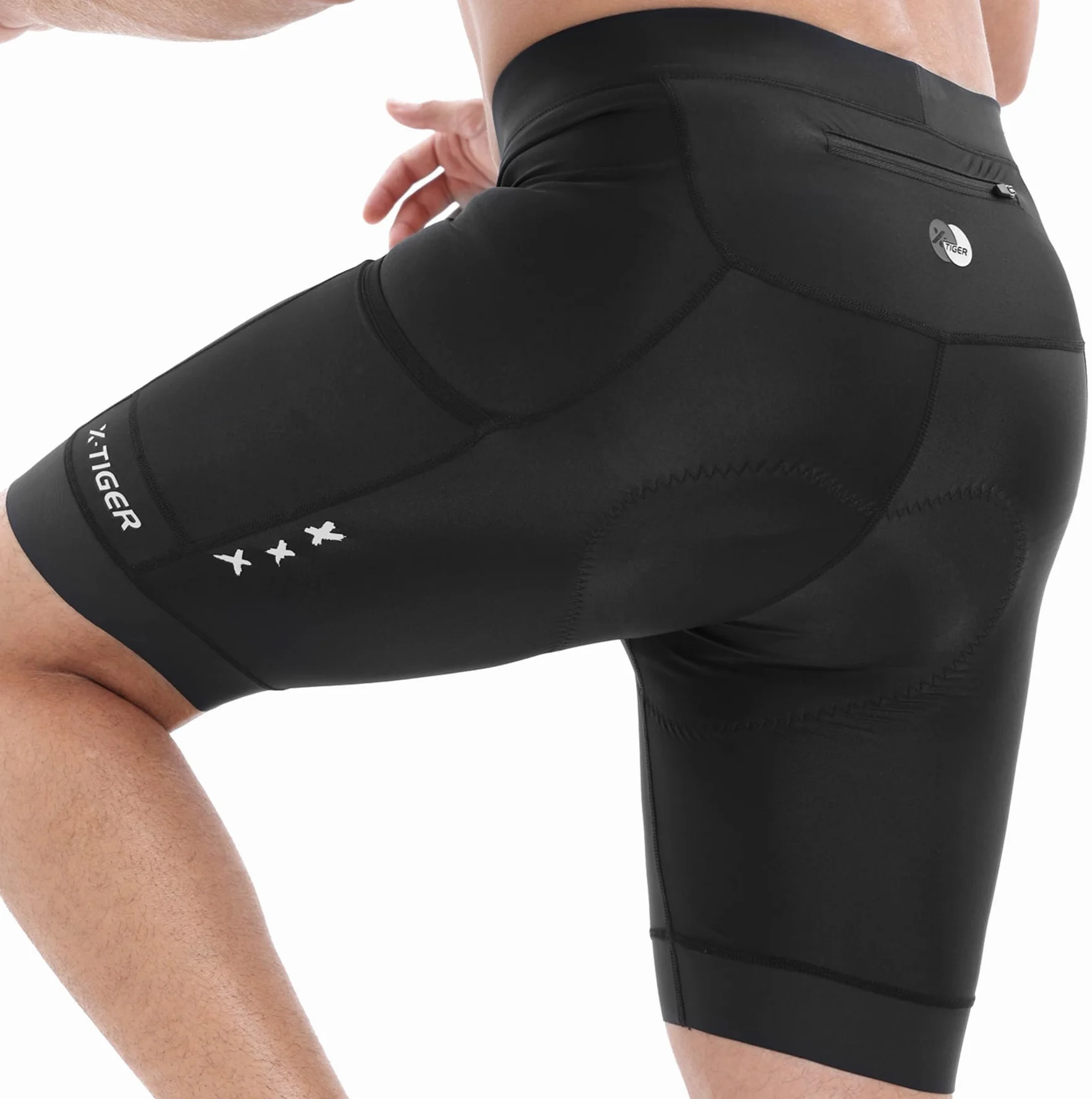 X-TIGER Pantaloncini Ciclismo Uomo Imbottito MTB Ciclismo Corti Bicicletta Traspiranti Pantaloni Bici 3 Tasche