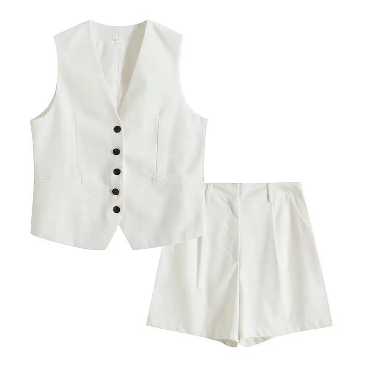 Set Gilet Casual Estivo Set Gilet Ampio in Misto Lino + Pantaloncini Set Donna-Abito Blu Navy A0-L