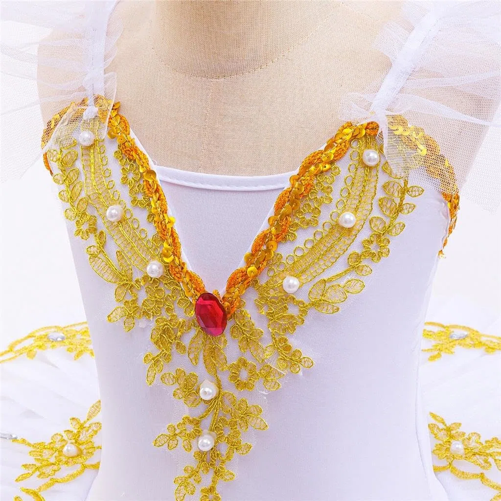 Lito Angels Abito tutù da Balletto per Bambina, Costume da Ballerina con Applicazioni Dorate e Strass, Perfetto per Spettacoli, Danza, Feste e Scuola