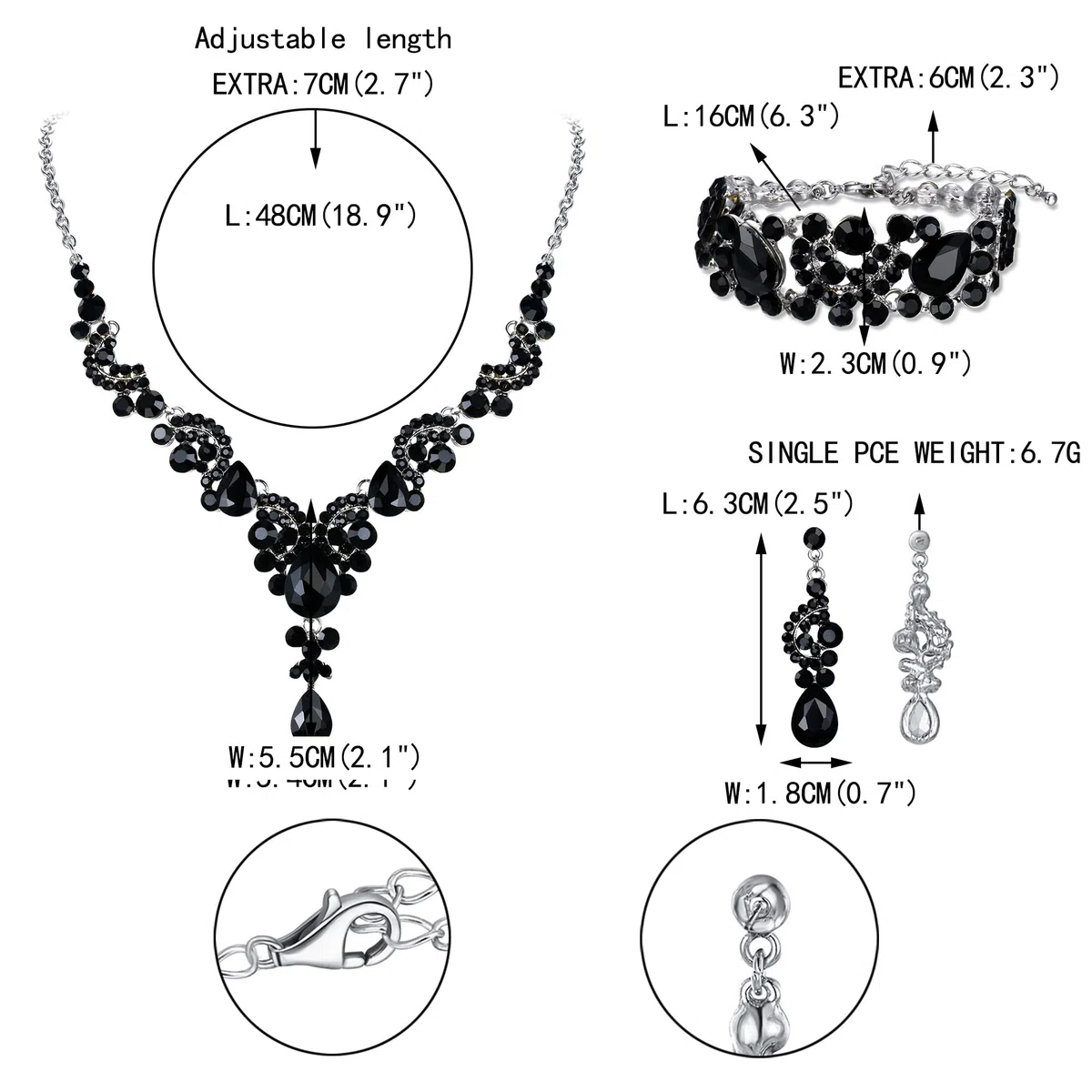 EVER FAITH Collana e Bracciale e Anello, Rhinestone Cristallo Nuziale Art Deco Floreale Onda Goccia Collana Orecchini Braccialetto Set di Gioielli