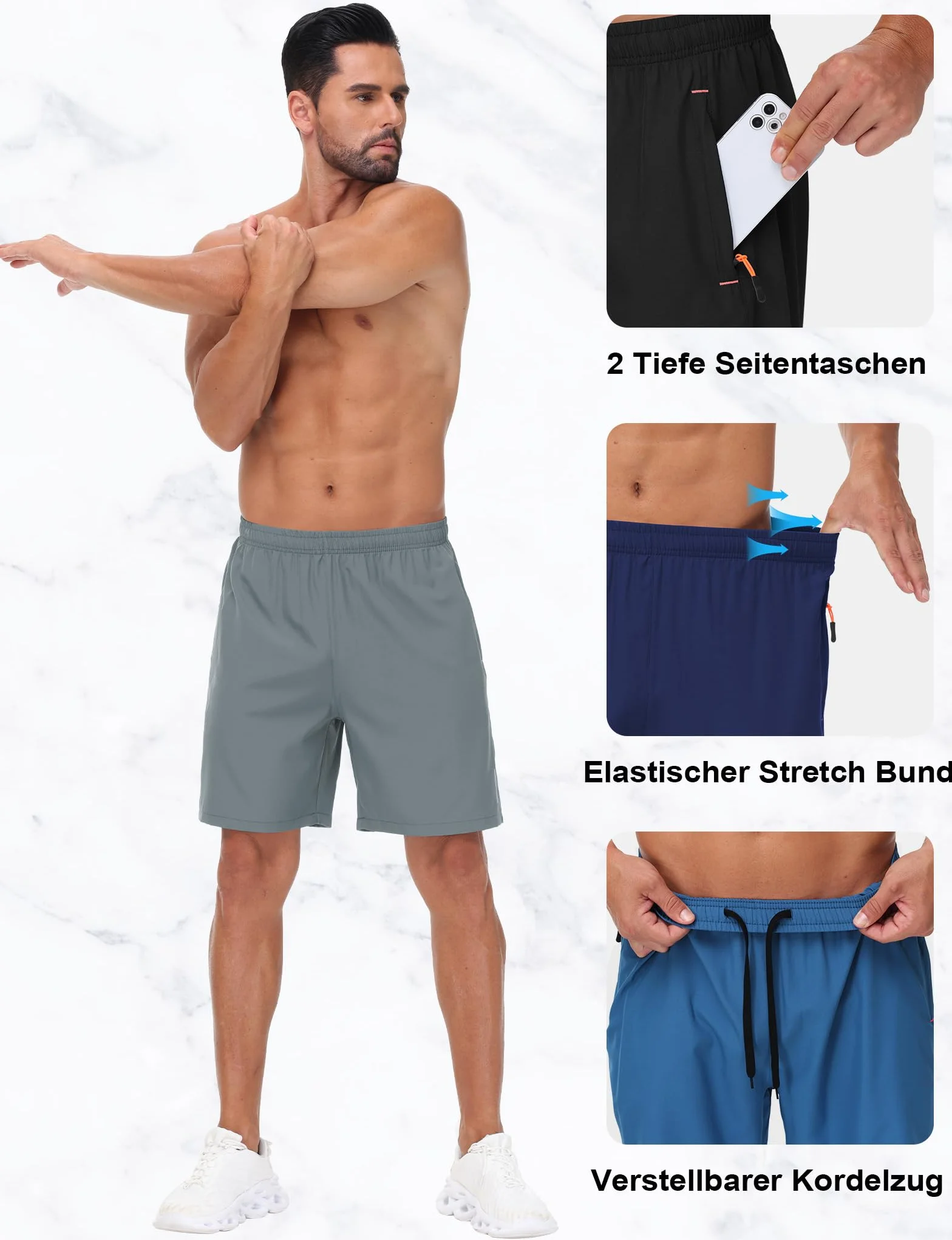 Pantaloncini Sportivi Uomo Confezione da 3 Estivi Shorts Running con Tasche Asciugatura Rapida Pantaloni Corti da Trekking Uomo Allenamento Fitness
