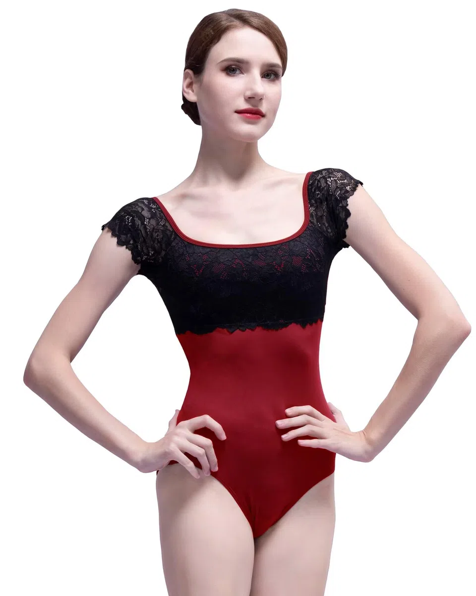 Donna Manica Corta Body Danza Classica Adulti Body Danza con Pizzo