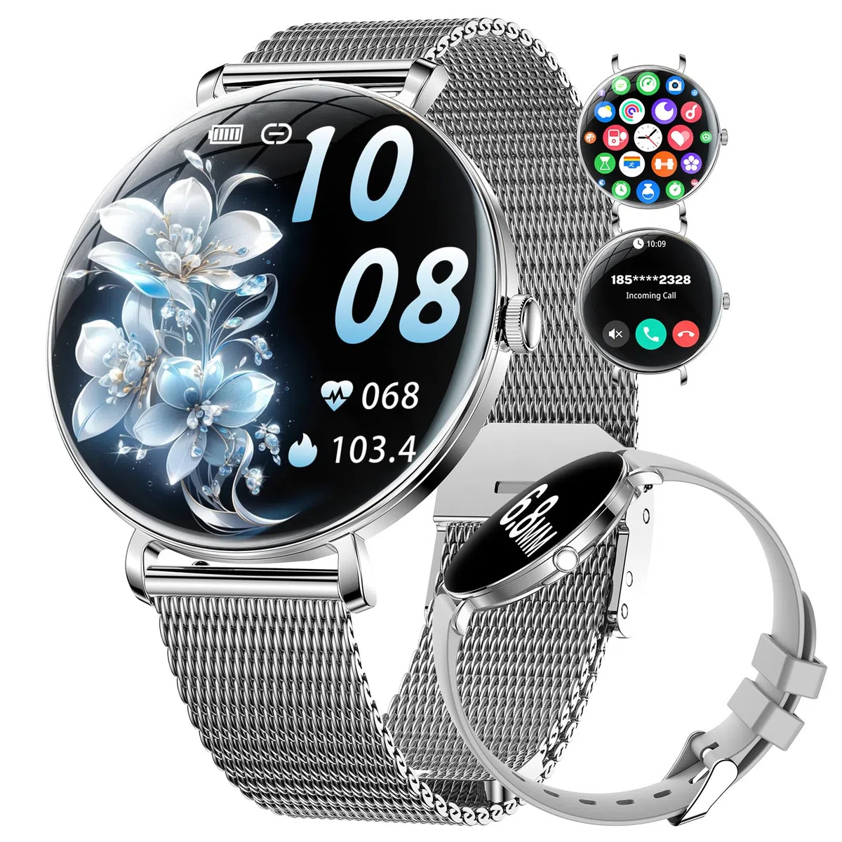 LIGE Smartwatch Donna con Chiamate,1,43" AMOLED Orologio Fitness Ultra Sottile con 2 Cinturini, 100+ Modalità Sportive, 24H Cardiofrequenzimetro, Monitoraggio Sonno, Ciclo Mestruale per Android iOS