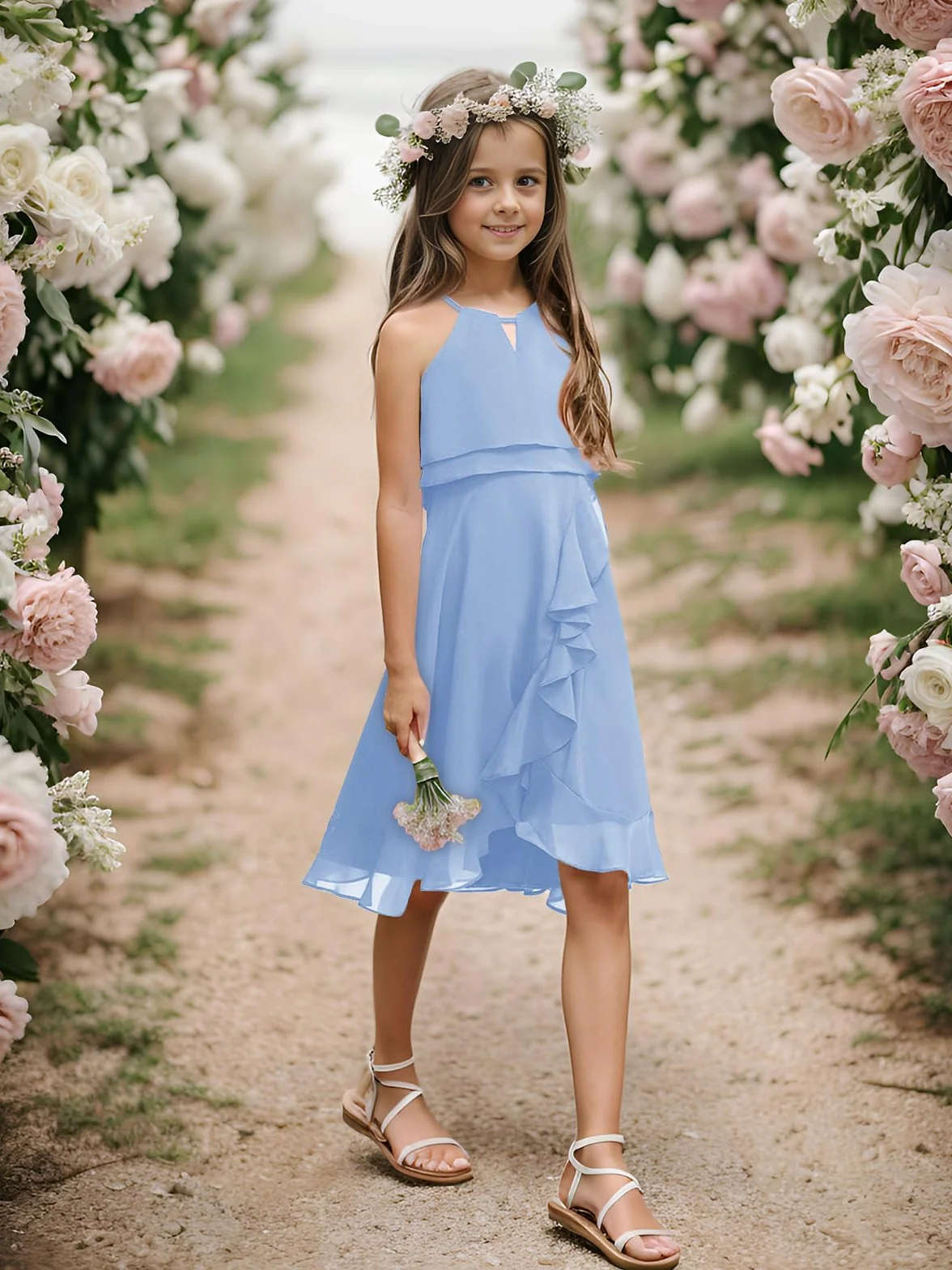 Haloumoning Vestito estivo da ragazza, senza maniche, da principessa, per feste, damigelle, ballo, matrimonio, damigella d'onore