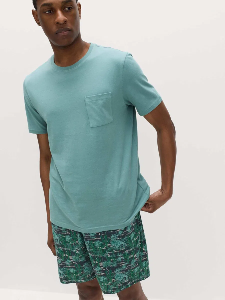 Marks & Spencer Uomo Set Pigiama in Puro Cotone con Stampa Cactus – vestibilità Regolare – Vita con Coulisse – con Tasche