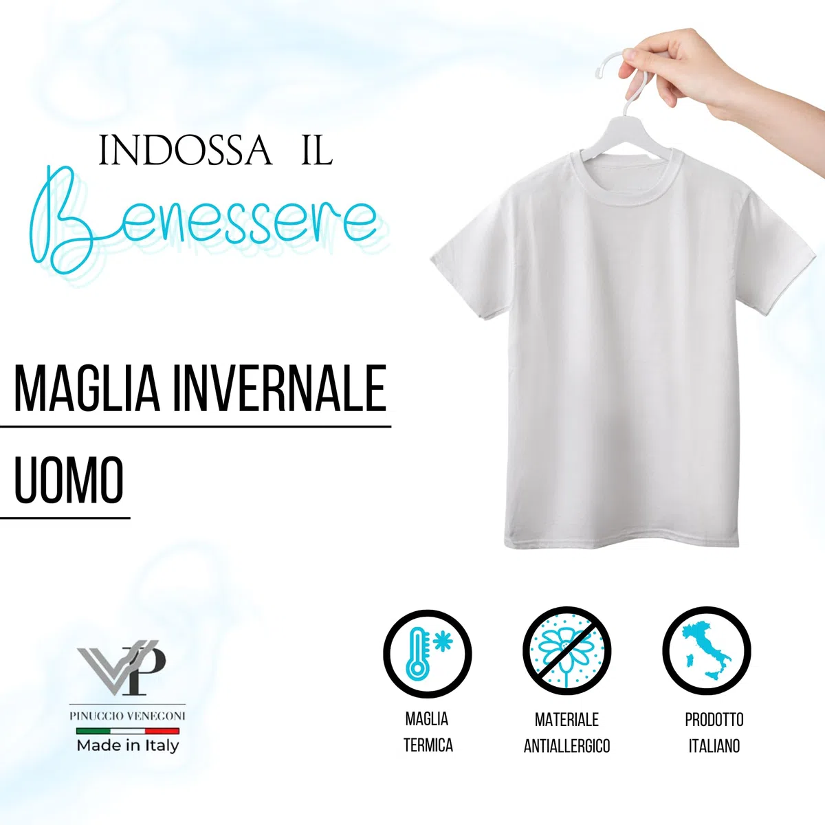 VP PINUCCIO VENEGONI Set 2 Magliette Uomo in Lana e Cotone | Intimo Termico Invernale Made in Italy, Morbide sulla Pelle
