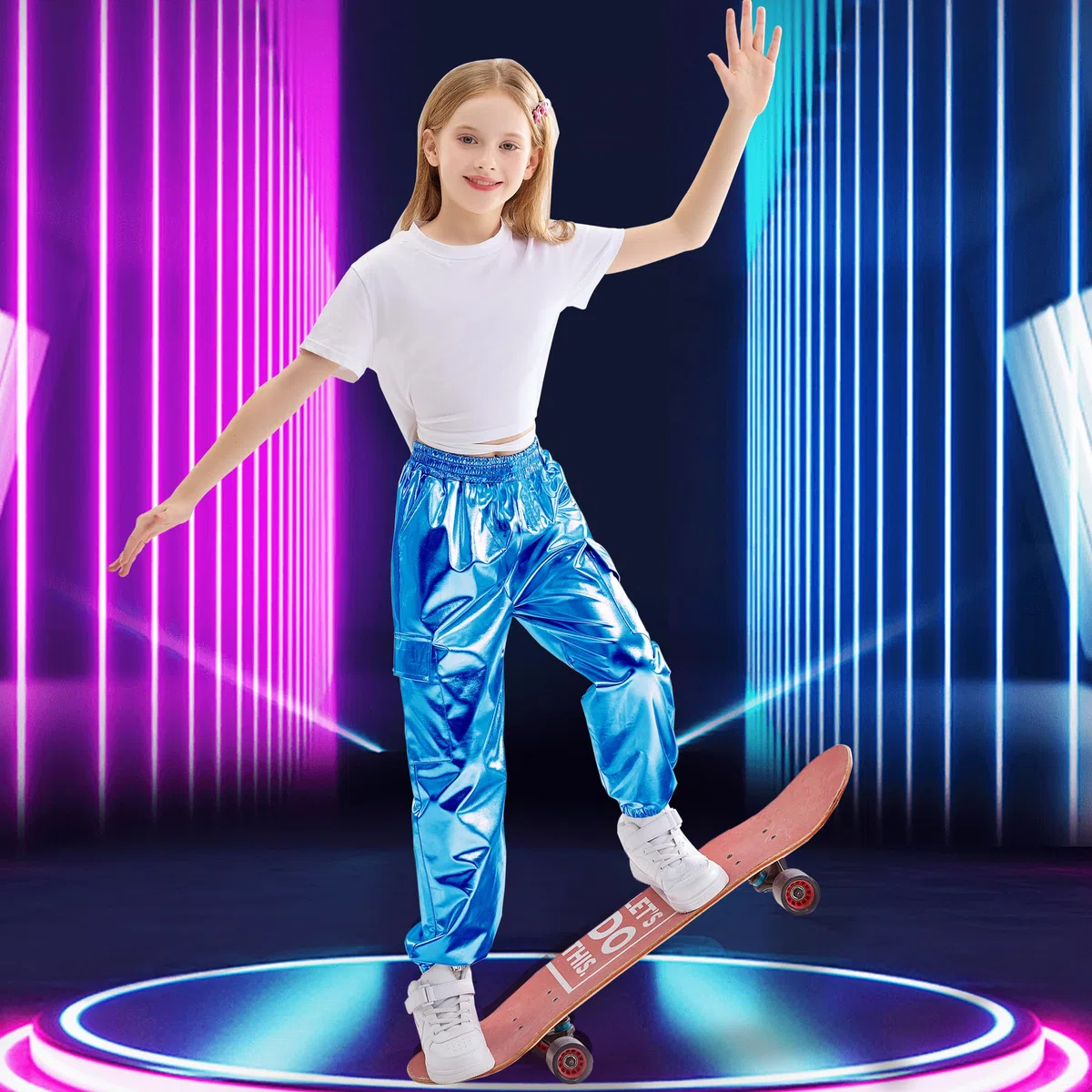 Rolanko Pantaloni Hip Hop per Ragazze, Pantaloni Cargo Elasticizzati per Bambini Jogger per Streetwear e Danza