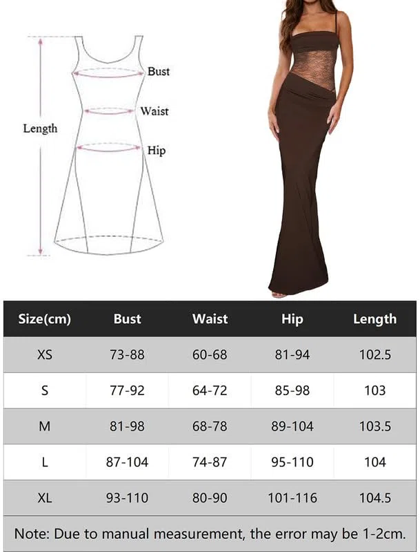 Vestito Lungo Donna Sexy Spaghetti Strap Abito in Pizzo Patchwork Estivo Senza Maniche Collo Quadrato Vestiti Elegante Aderente Maxi Abiti con Spacco per Sera Cerimonia Festa Cocktail