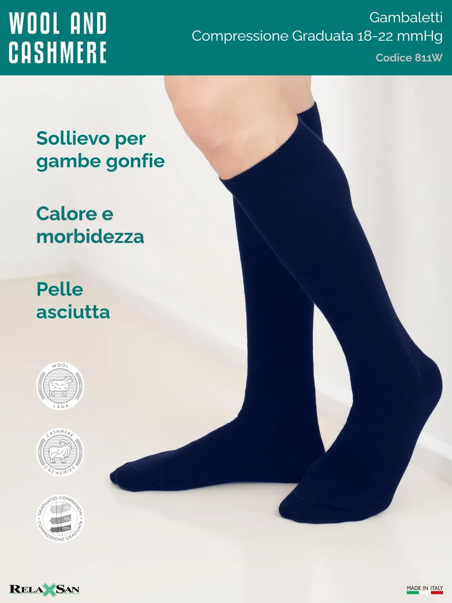 Relaxsan Calze Compressione Graduata Uomo e Donna con Lana e Cashmere, Calze termiche, Made in Italy, 811W