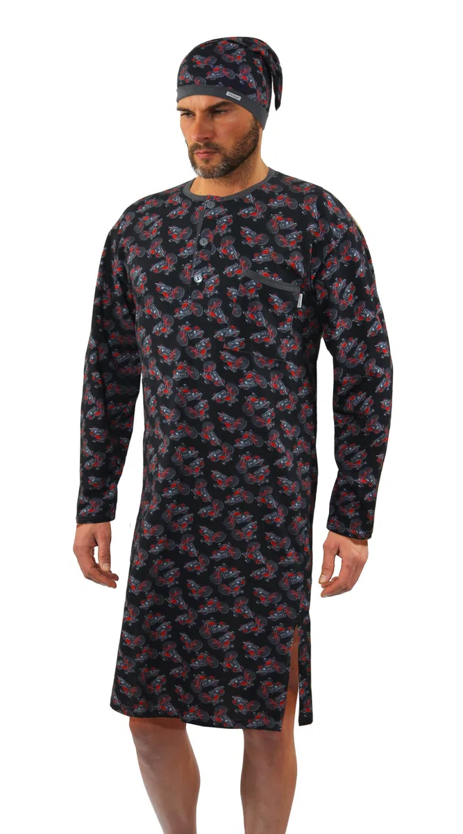 sesto senso Camicia da Notte Uomo con Cuffia Maniche Lunghe