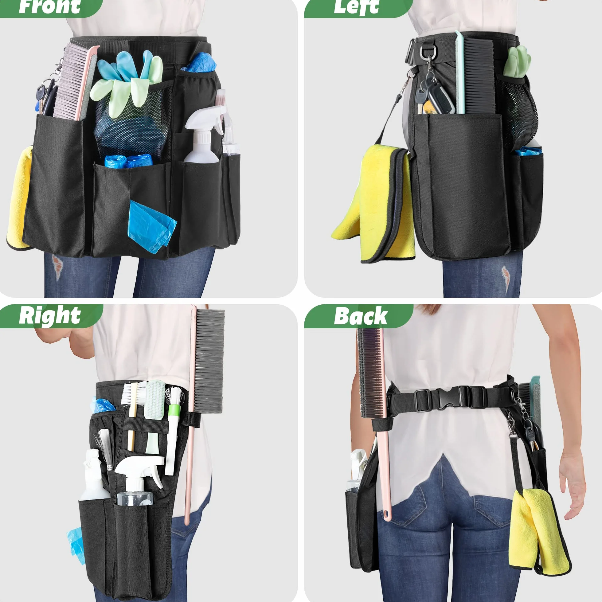 LoDrid Grembiule per la pulizia della casa con 9 tasche, borsa professionale per la pulizia con cintura in vita regolabile, grembiule per la pulizia resistente all'acqua, grembiule per lavoro