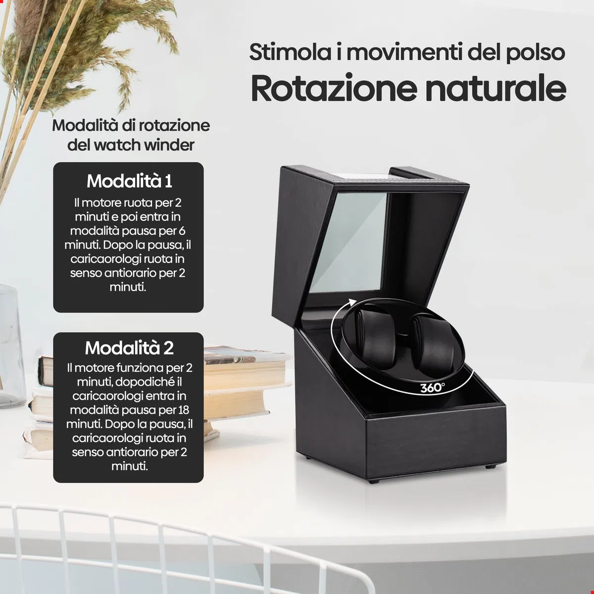 Caricatore per orologi Olvy per 2 orologi automatici, scatola carica orologi, carica orologi, motore estremamente silenzioso, cuscinetto flessibile per orologi