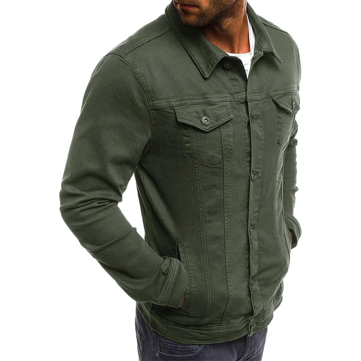amropi Giacca di Jeans Uomo Giubbotto Casual Denim Giubbino Slim Fit Jacket
