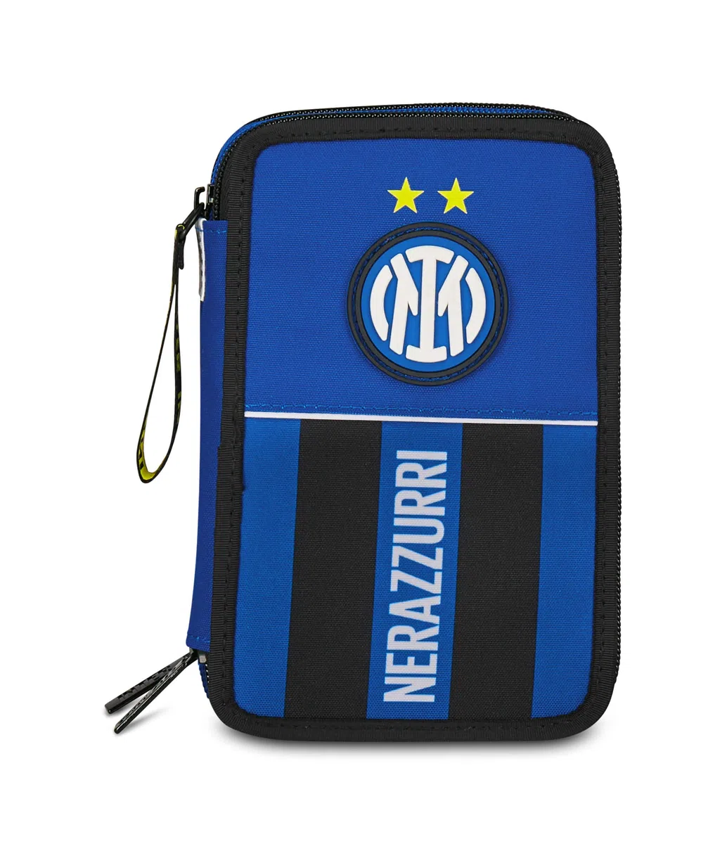 Seven Inter Astuccio Scuola 3 Zip, Blu, Portapenne Triplo Scomparto Completo Di Penne, Matite, Colori, Scuola Elementare, Bambino, calcio