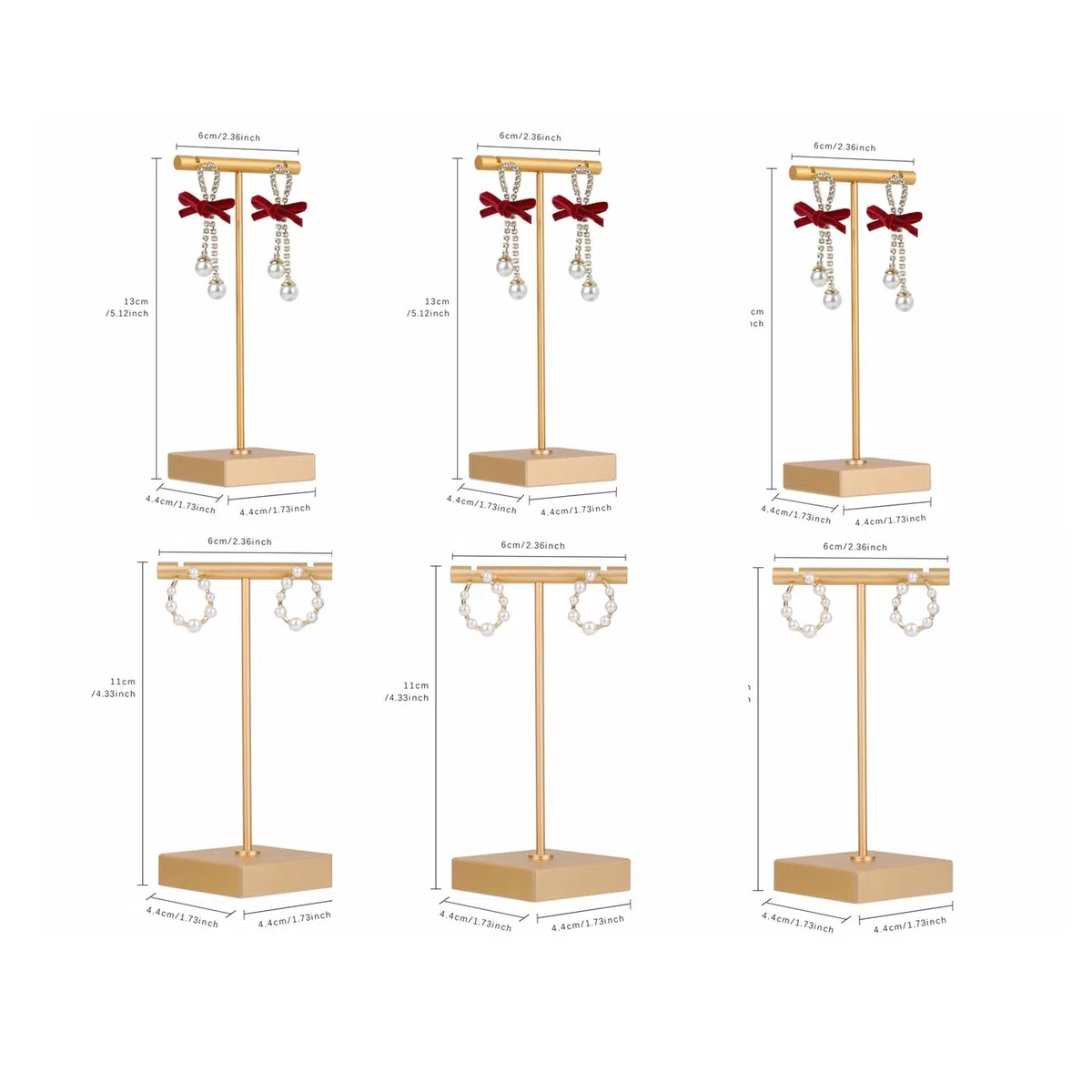 6 supporti T-bar oro per esposizione e vendita di orecchini, porta-orecchini in metallo, supporti per esposizione piccoli, accessori fotografici gioielli carini per la mostra【Quadrato】