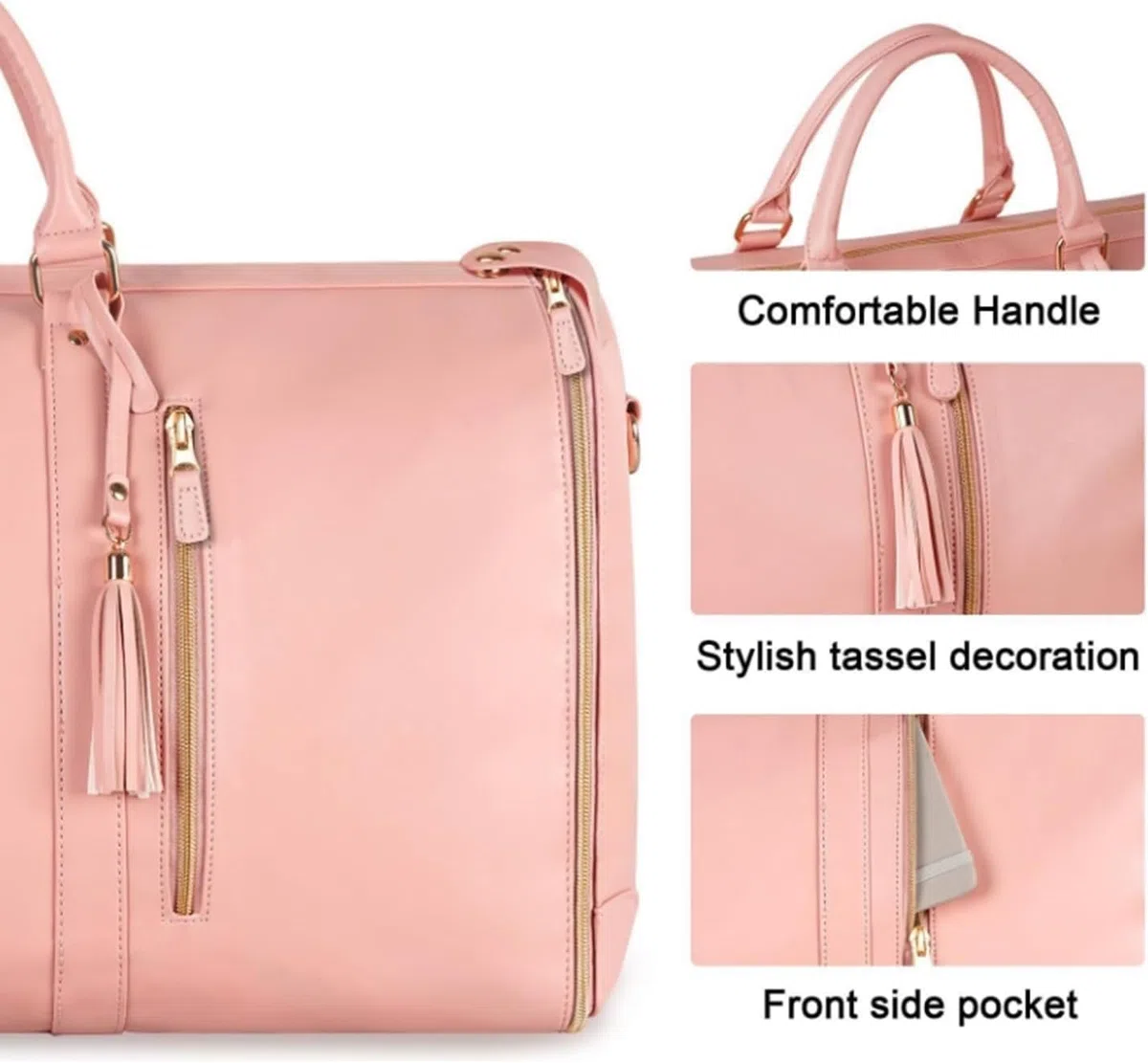 Borsa da Viaggio Foldable, Garment Duffle Bag, Convertibile per Donna con Pouch per Scarpe, Capacità Elevata in Pelle PU Folding Carry On (nero)