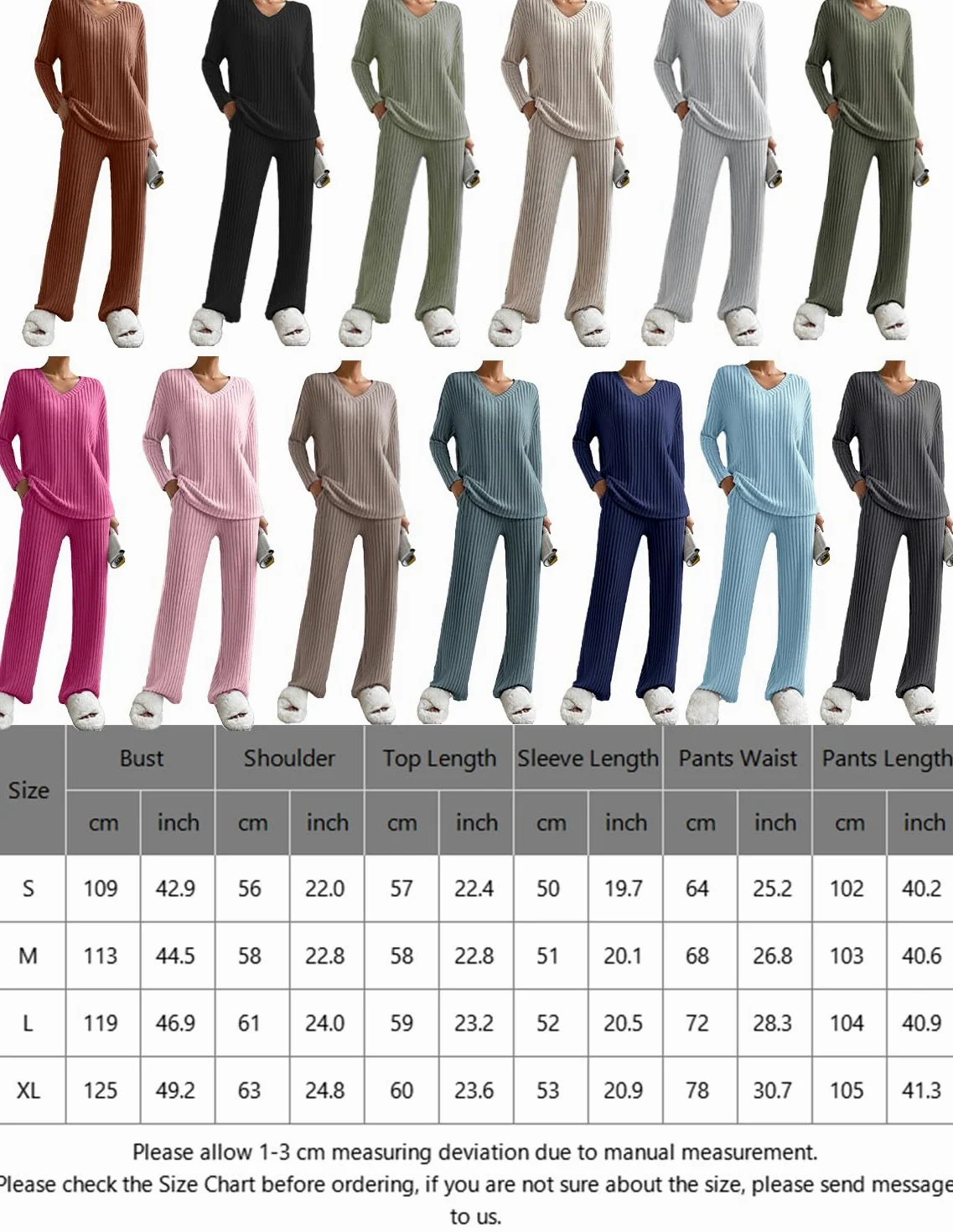 Donna Completo Tuta 2 Pezzi Completo a Maniche Lunghe Maglia Comode Pantaloni Dritti con Scollo a V Tuta Autunno Inverno