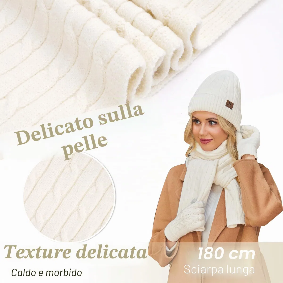 ZASFOU Donna Cappello Invernale Sciarpa Guanti Touch Screen Set Caldo Pile Foderati in Maglia Berretto Cappelli Sciarpe Lunghe Guanto Regalo per Donna Compleanno Natale