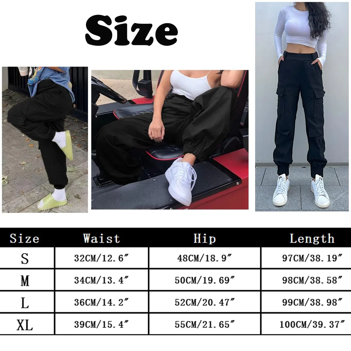 Nuofengkudu Harem Cargo Pantaloni Larghi alla Caviglia Elasticizzati Tasconi Elastico Vita Alta Pantalone con Tasche Laterali Lavoro Jogging Pants Sportivi Casual