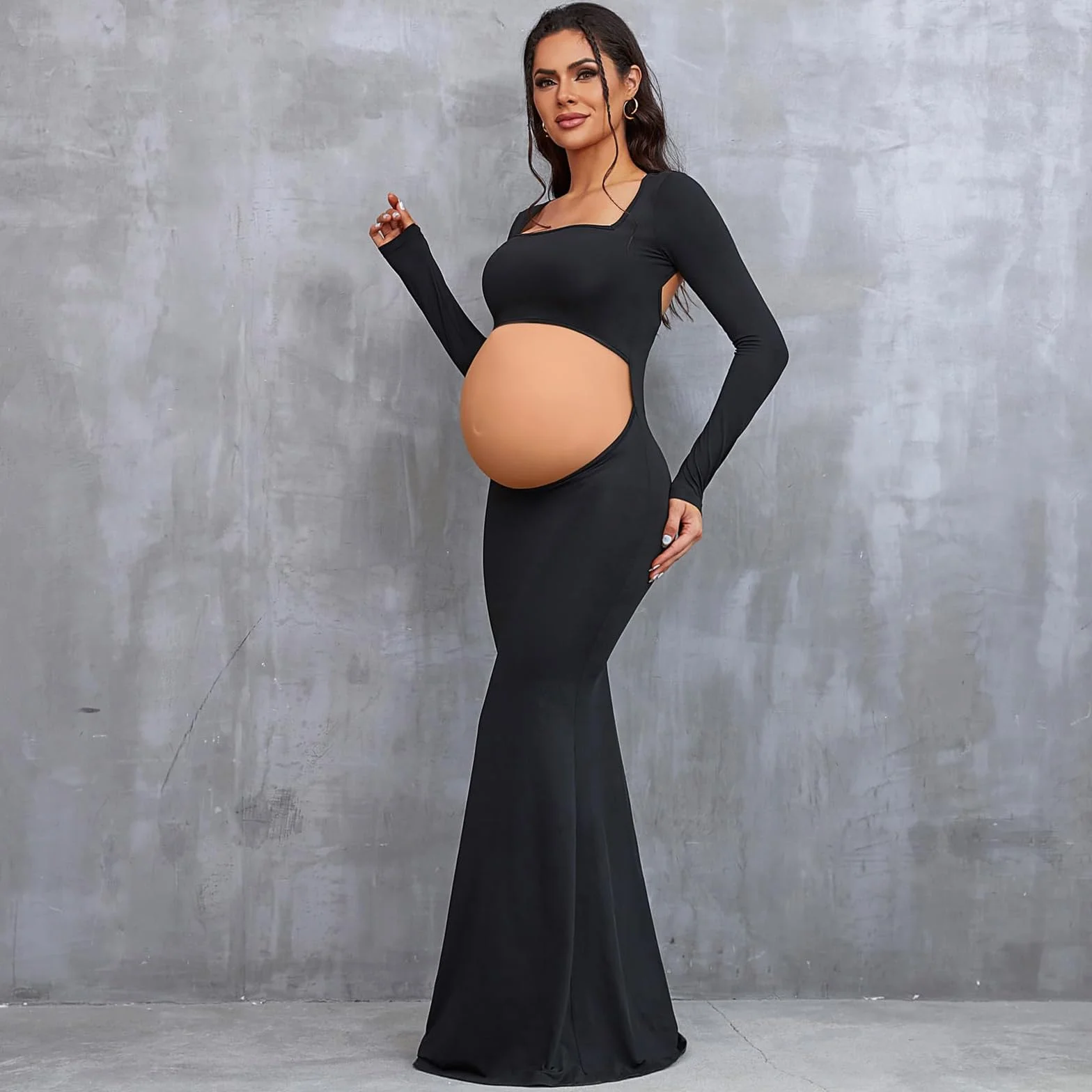 Abito di Premaman per la Fotografia Vestito di maternità Shooting Foto Vestito Maxi Hollow Maniche Lunghe Eleganti Abito Senza Schienale Abiti Lungo Gravidanza per Photoshoot
