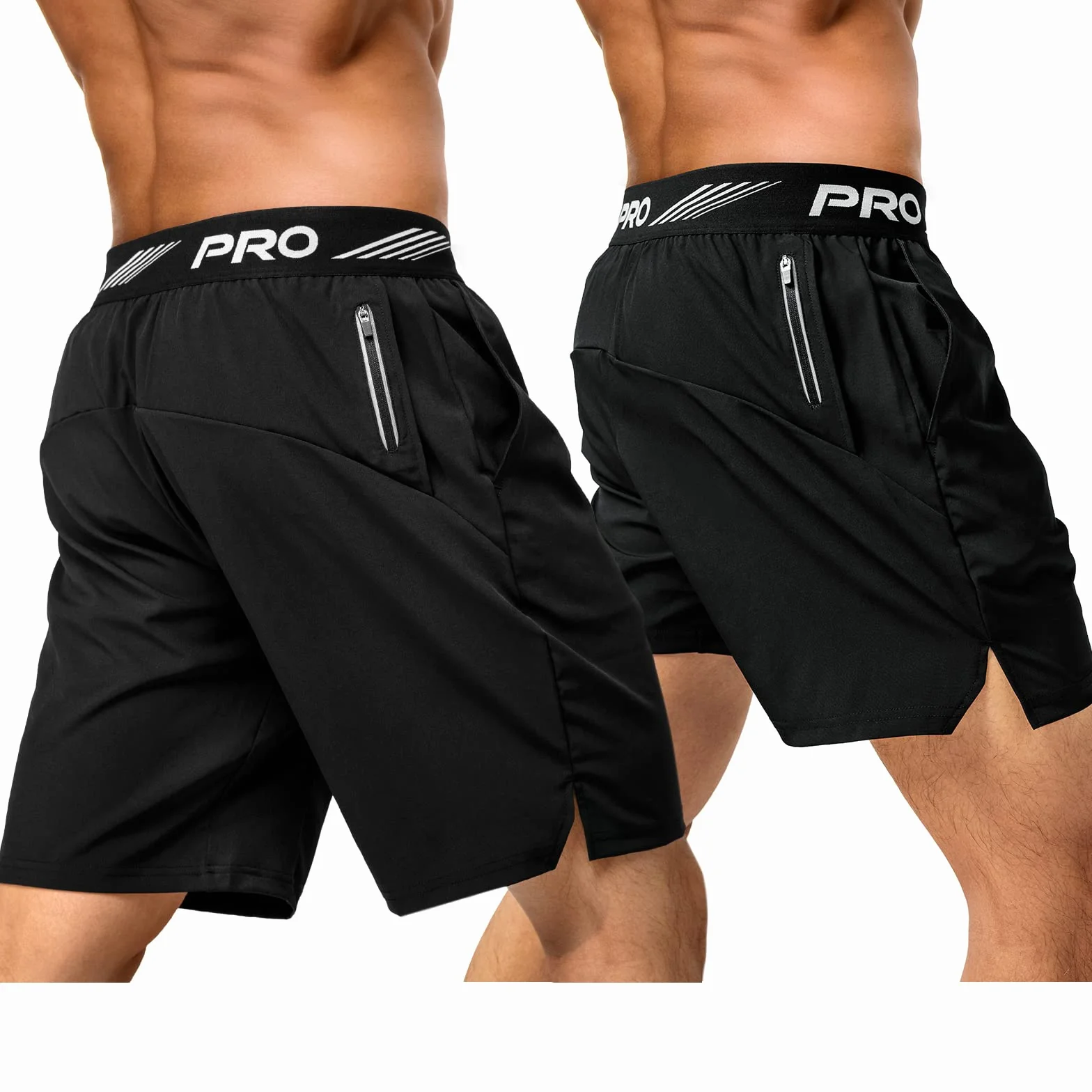 2 Pezzi Pantaloncini da Running da Uomo, 2 in 1 Pantaloncini da Corsa Uomo 9" 5" Pantaloncini Palestra Neri Leggeri ad Asciugatura Rapida Basket Tuta con Tasche Zip Passanti per Asciugamano