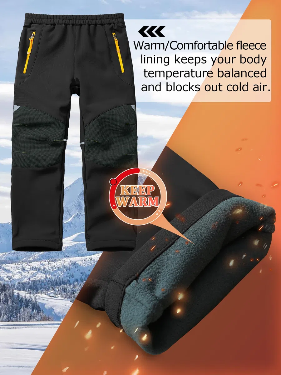 Pantaloni Softshell Bambini Impermeabili Sci Riscaldati Outdoor Termici Foderati Invernali Trekking Cargo per Ragazzi e Ragazze
