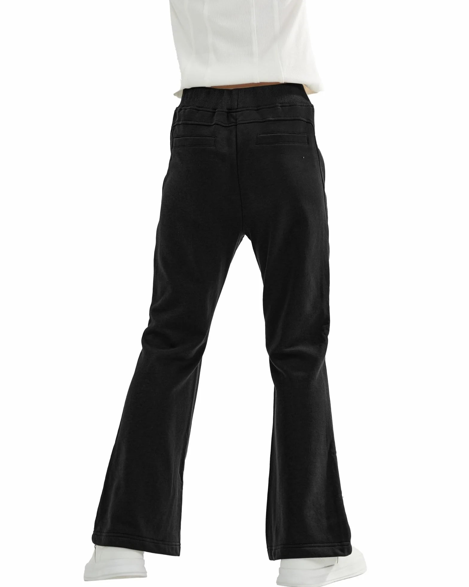 Rolanko Ragazze Jersey Pull Up Pantaloni, Bootcut Elastico in Vita Scuola Uniforme Pianura Svasata Pantaloni da Tuta