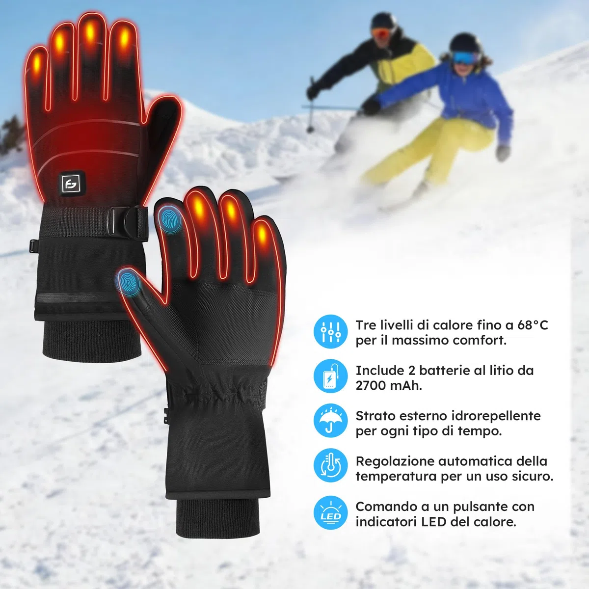 Guanti Riscaldati – Pro – 3 livelli – Guanti elettrici – Resistenti all'acqua e al vento – Guanti riscaldabili ricaricabili – Nero – di Saaf