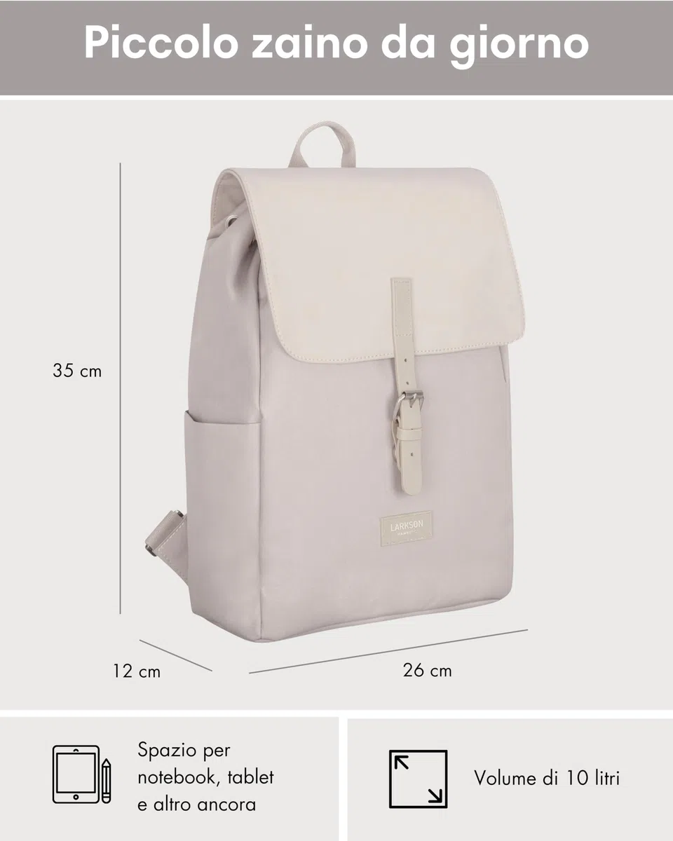 LARKSON Zaino Donna Beige - Ida - Borsa Zainetto Porta PC 13 Pollici - Ideal per l'Università, il Lavoro, il Tempo Libero - Idrorepellente