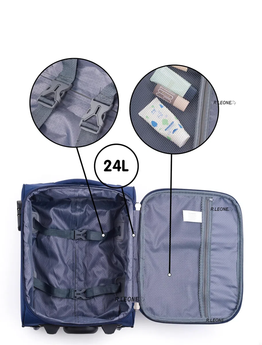 R.Leone Bagaglio a Mano 40x30x20cm Wizzair Vueling 2 Ruota in stoffa A16 (Verde, XXS 40x30x20cm 2Ruota)