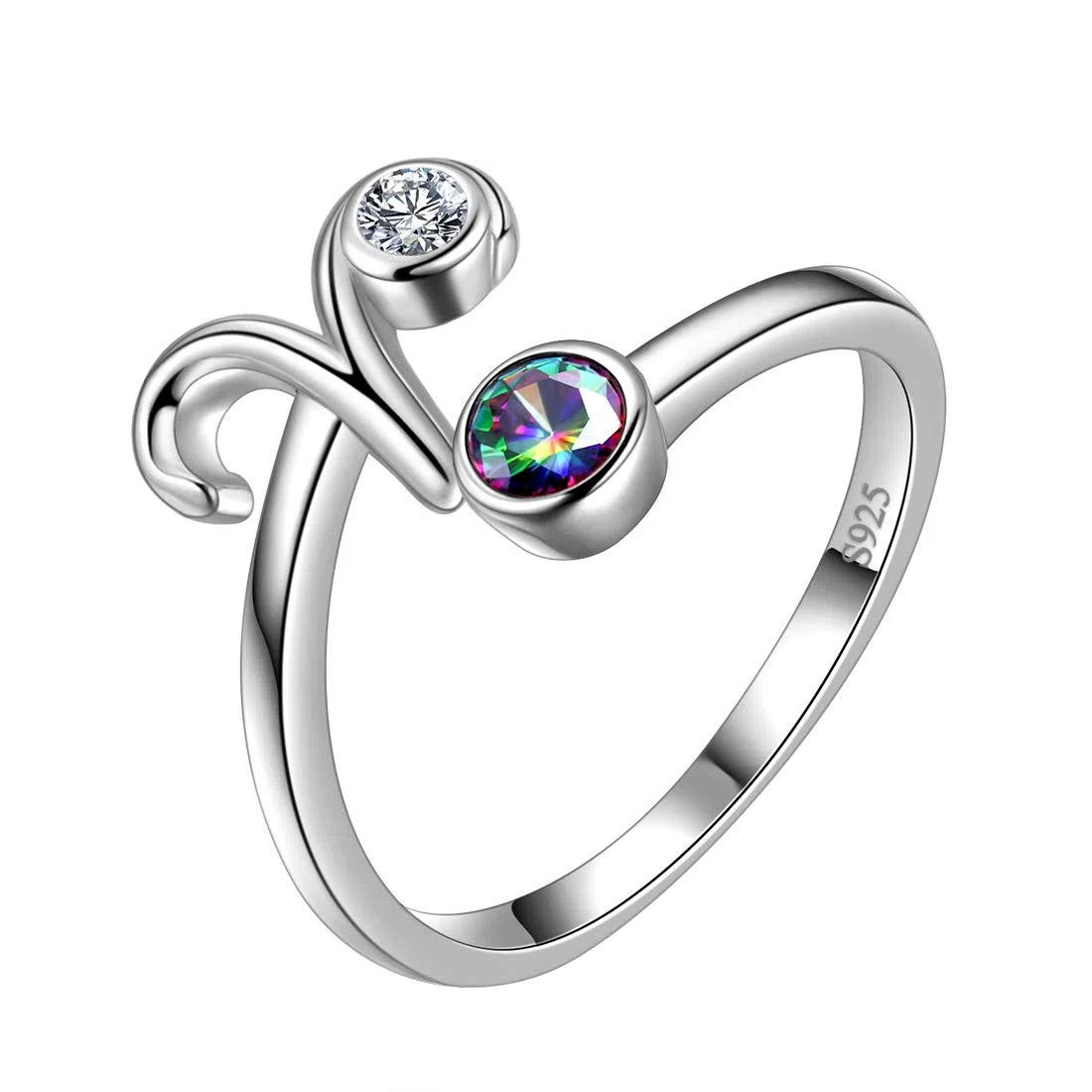 Aurora Tears 12 anelli regolabili Zodiac in argento Sterling 925 schegge Mystic Rainbow Topaz costellazione anello aperto oroscopo con zirconi gioielli regalo per donne e ragazze DR0087