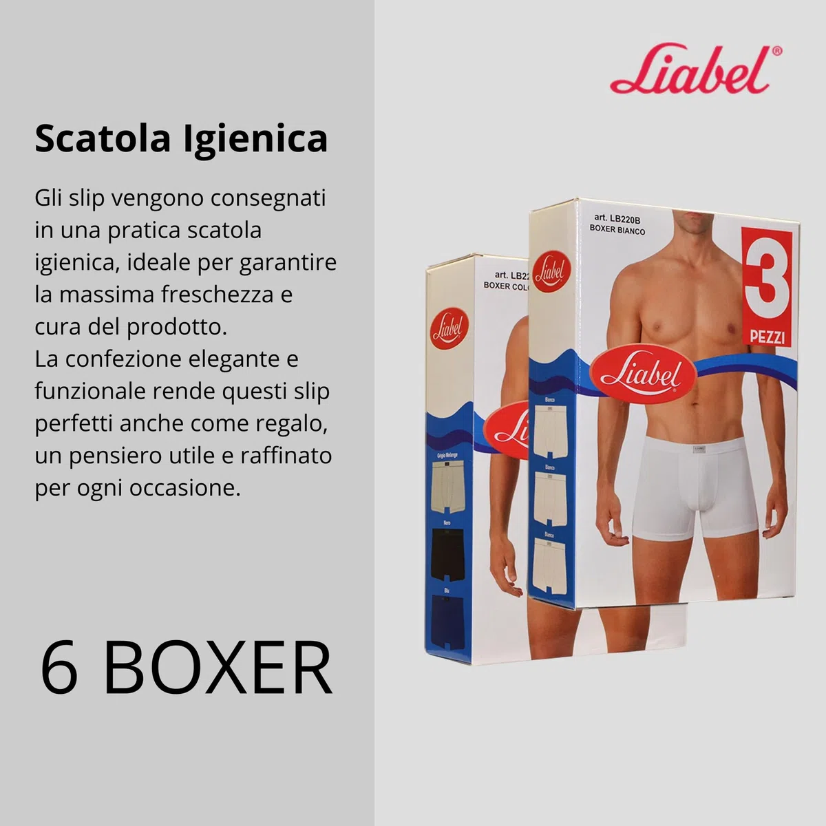 Intimitaly - 6 Boxer Uomo 100% Cotone Mutande Uomo Bianche Colorate Intimo Uomo Finissimo Colorate alla Moda Box Biancheria Intima Bianchi e Colorati 2 Blu 2 Neri 2 Grigi