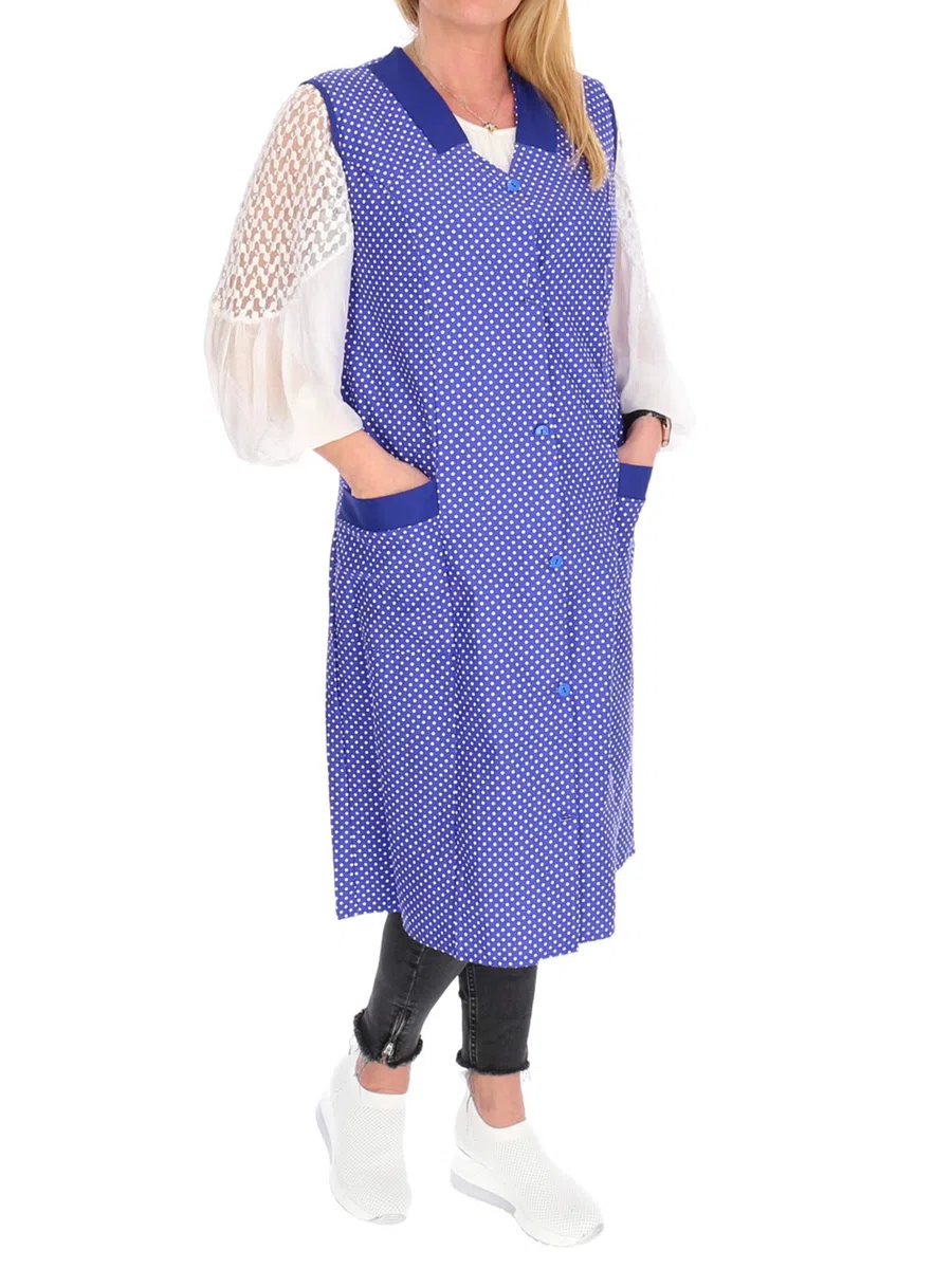Camice da donna, senza maniche, in cotone, rosso o blu a pois bianchi