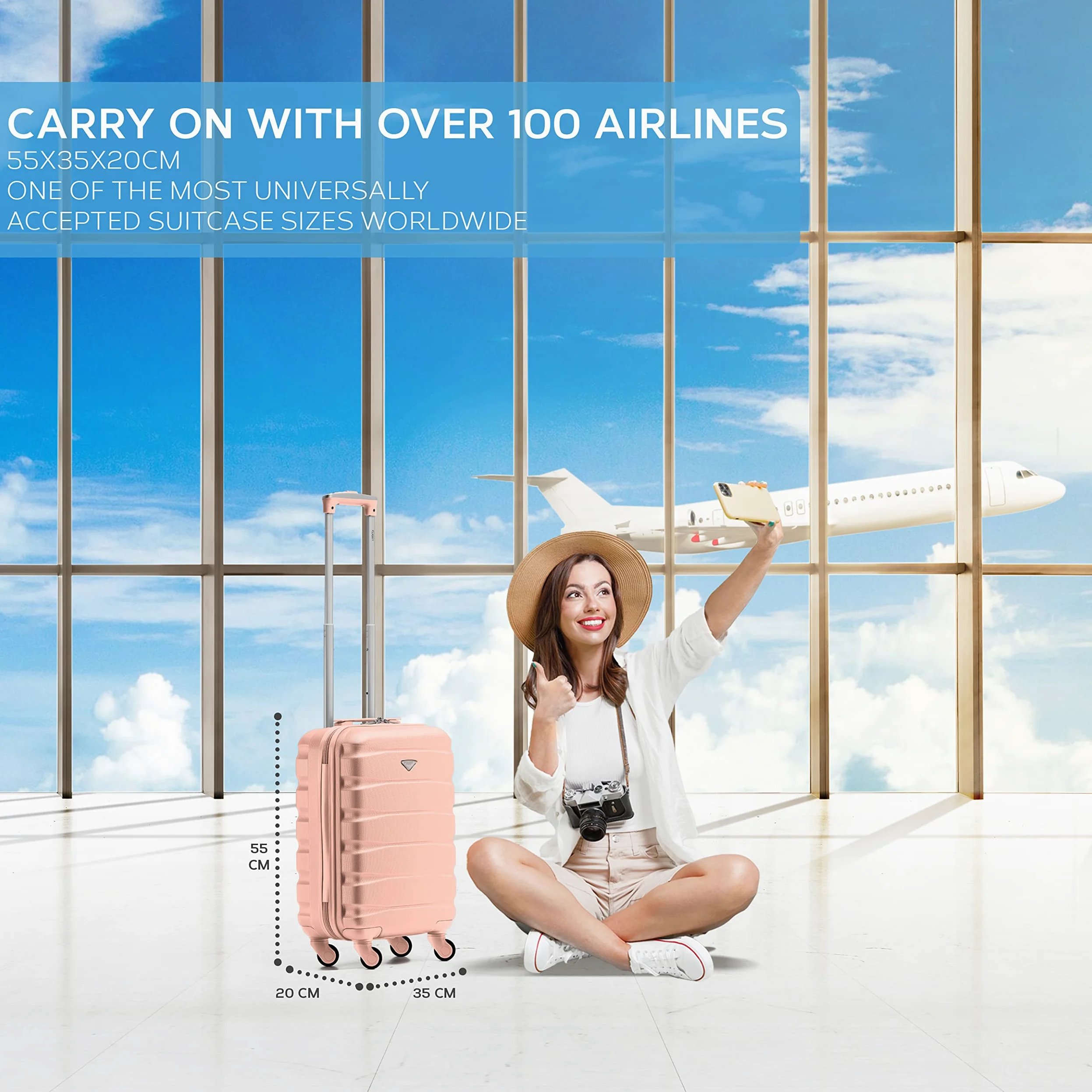 Flight Knight ABS Trolley Bagaglio A Mano 55x35x20cm Compatibile Con Alitalia, easyJet, RyanAir, KLM E Tanti Altri! Valigia Leggera Bagaglio A Mano 4 Rotelle.