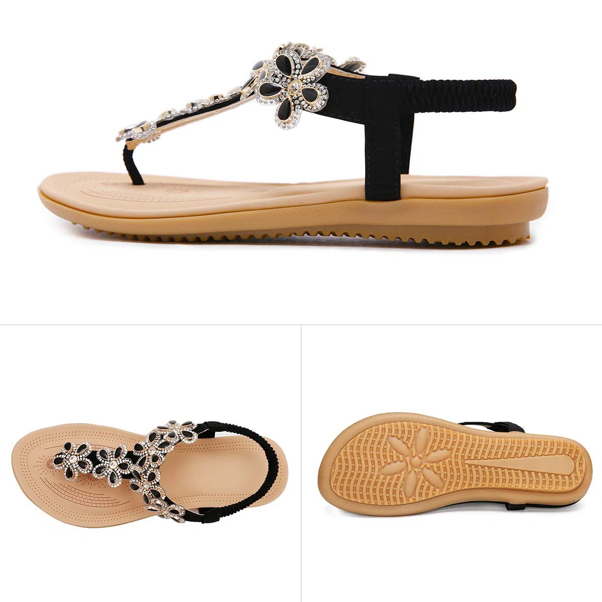 ZOEREA Sandali Piatti da Donna da Estate Strass Fiore Bohemia Flip Flop Spiaggia Estivi Scarpe Casual Open Toe Tacco Piatto