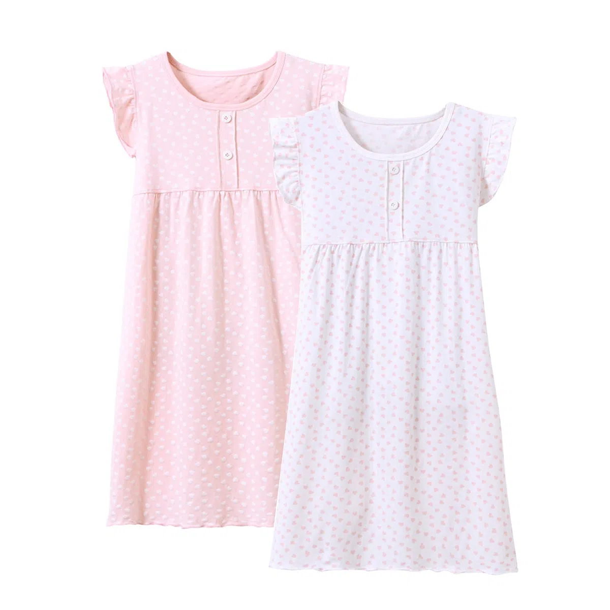 BANGSAUR Camicia da notte da bambina, in cotone, con stampa a cuore, da principessa, confezione da 2, 3-15 anni