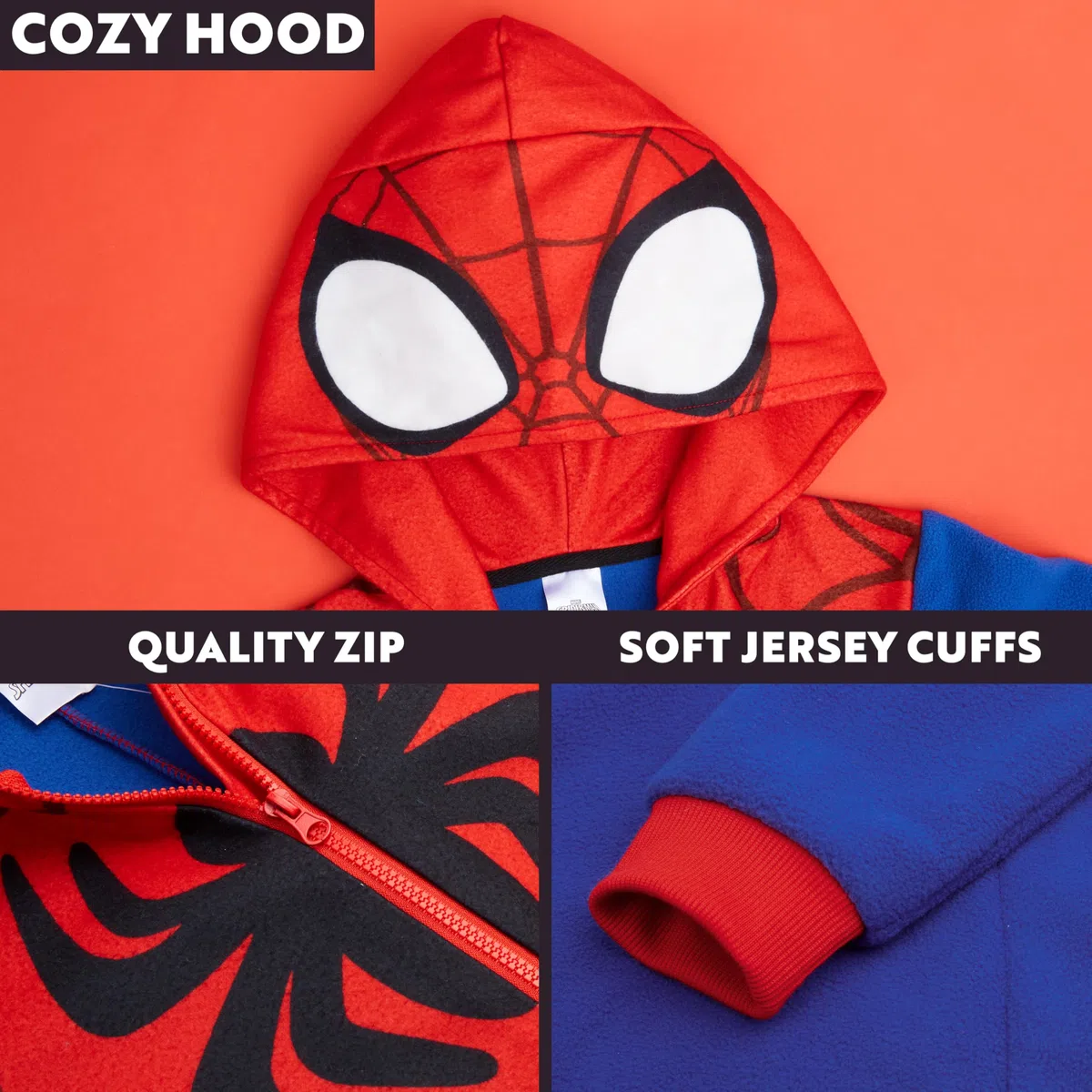 Marvel Spiderman Tuta Intera Bambino, Todo en Uno Pigiama Pile, Incappucciato Abbigliamento da Casa, Regalo Ragazzo