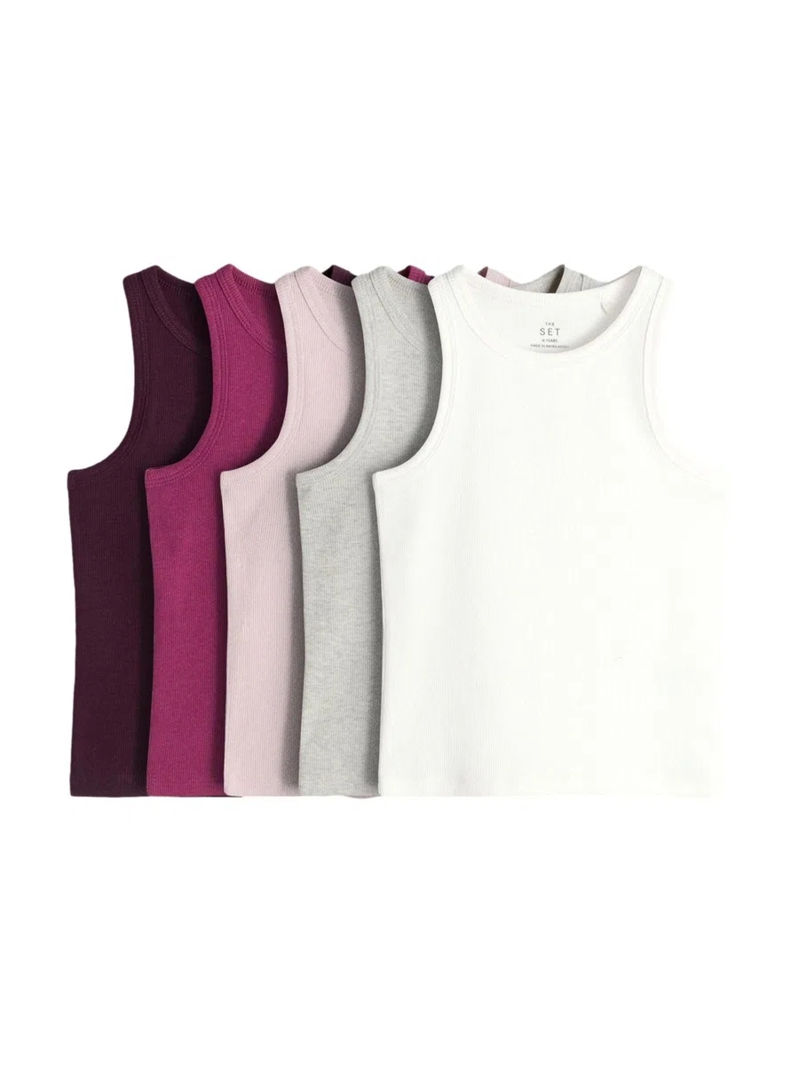 THE SET Ragazza Confezione da 5 canotte a coste in jersey