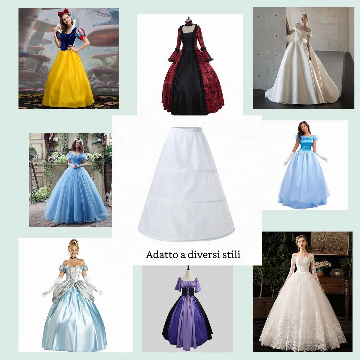 Abito Sposa Sottoveste Gonna, 3 Cerchio Crinolina Cerchi Sottogonna, Donne 3 Cerchi Sottoveste Regolabile, Vintage, Sottogonna per Abito da Sposa Abito da Ballo, Bianca