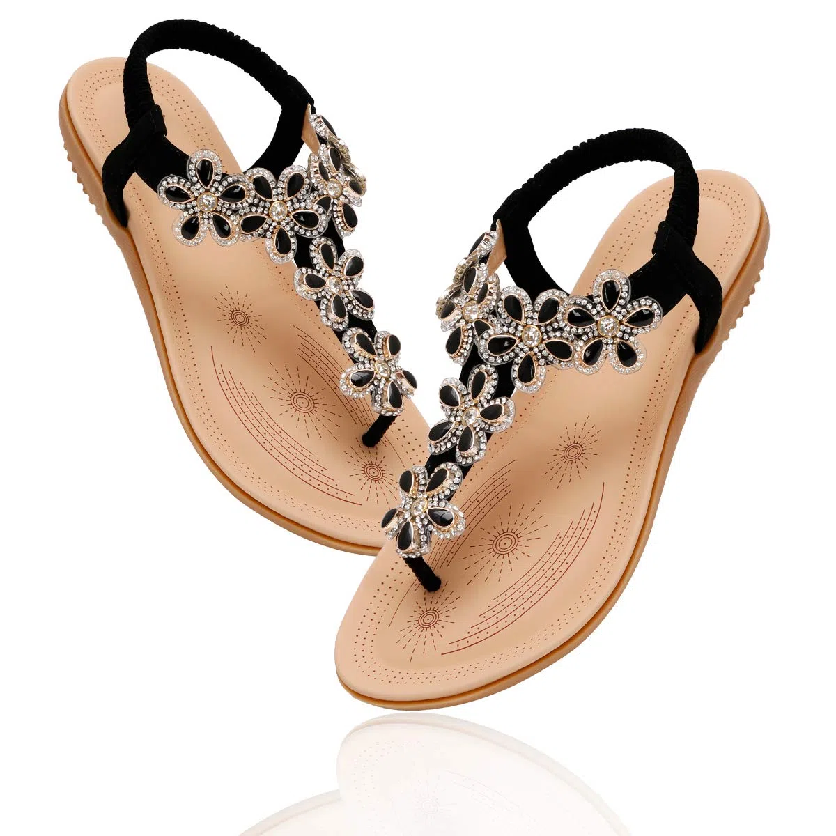 ZOEREA Sandali Piatti da Donna da Estate Strass Fiore Bohemia Flip Flop Spiaggia Estivi Scarpe Casual Open Toe Tacco Piatto