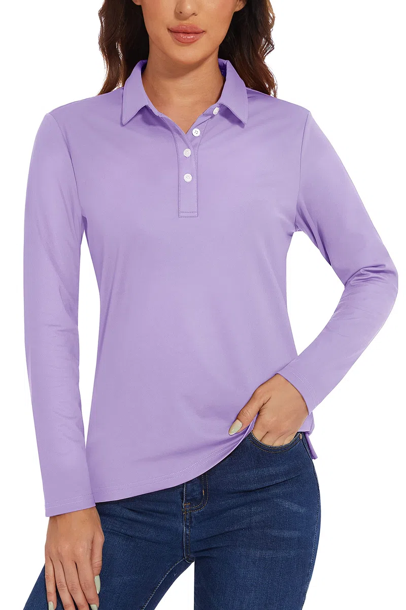 TACVASEN Polo da donna a maniche lunghe da golf, ad asciugatura rapida, leggera, con protezione solare UPF 50+, con 4 bottoni